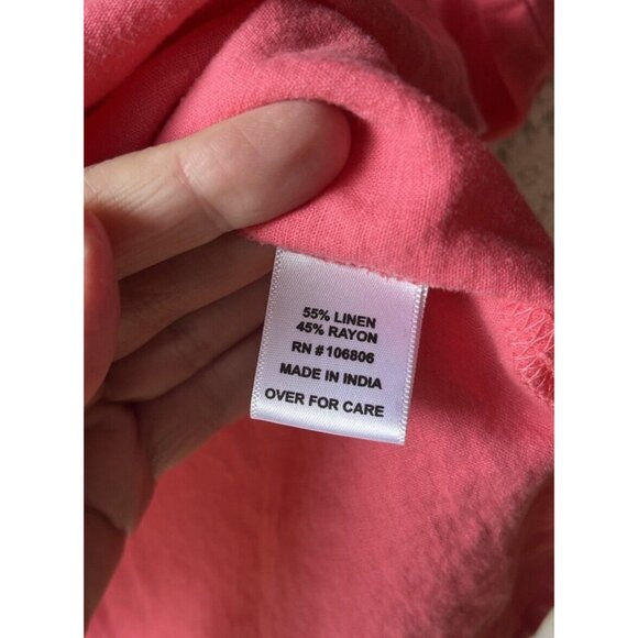 Emily Daniels Womens Large Pink 3/4 Roll Up Sleeves 1/4 Zip Linen Top Shirt - Picture 4 of 6